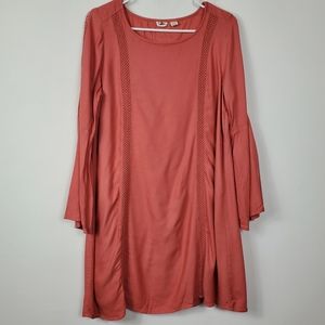 Roxy Dress Womens Size M Burnt Orange Long Sleeve Bell Sleeve Lined Earth Hippie